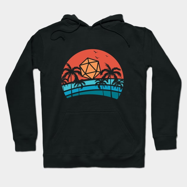 Polyhedral D20 Dice Sunset Tabletop RPG Hoodie by pixeptional